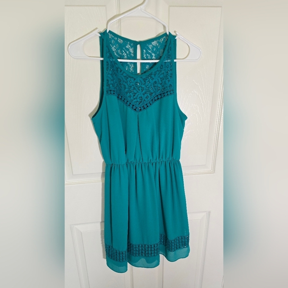 IZ Byer Womens Sleeveless A Line Elastic Waist Teal Short Dress Small